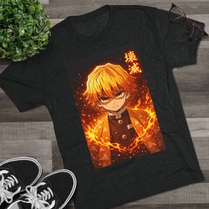 Demon Slayer Zenitsu Agatsuma Fire Anime T-Shirt — 'Destruction' Kanji Graphic Tee