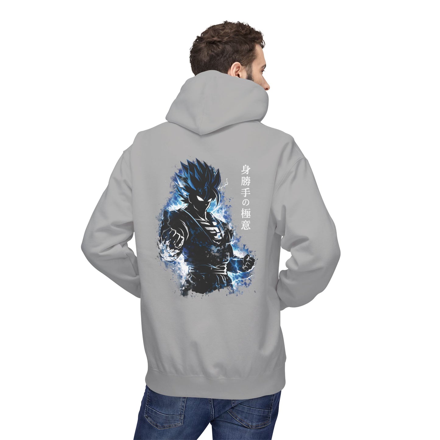 Anime Aura Warrior Hoodie | Fiery Mouth Front & Blue Energy Back