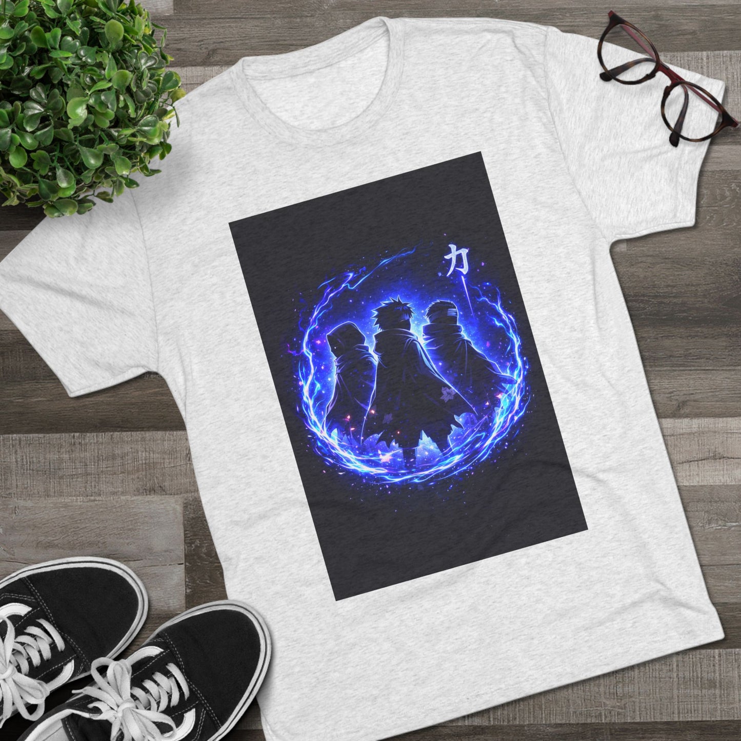 Anime Silhouette Crew Tee — Blue Flame Shinobi Design