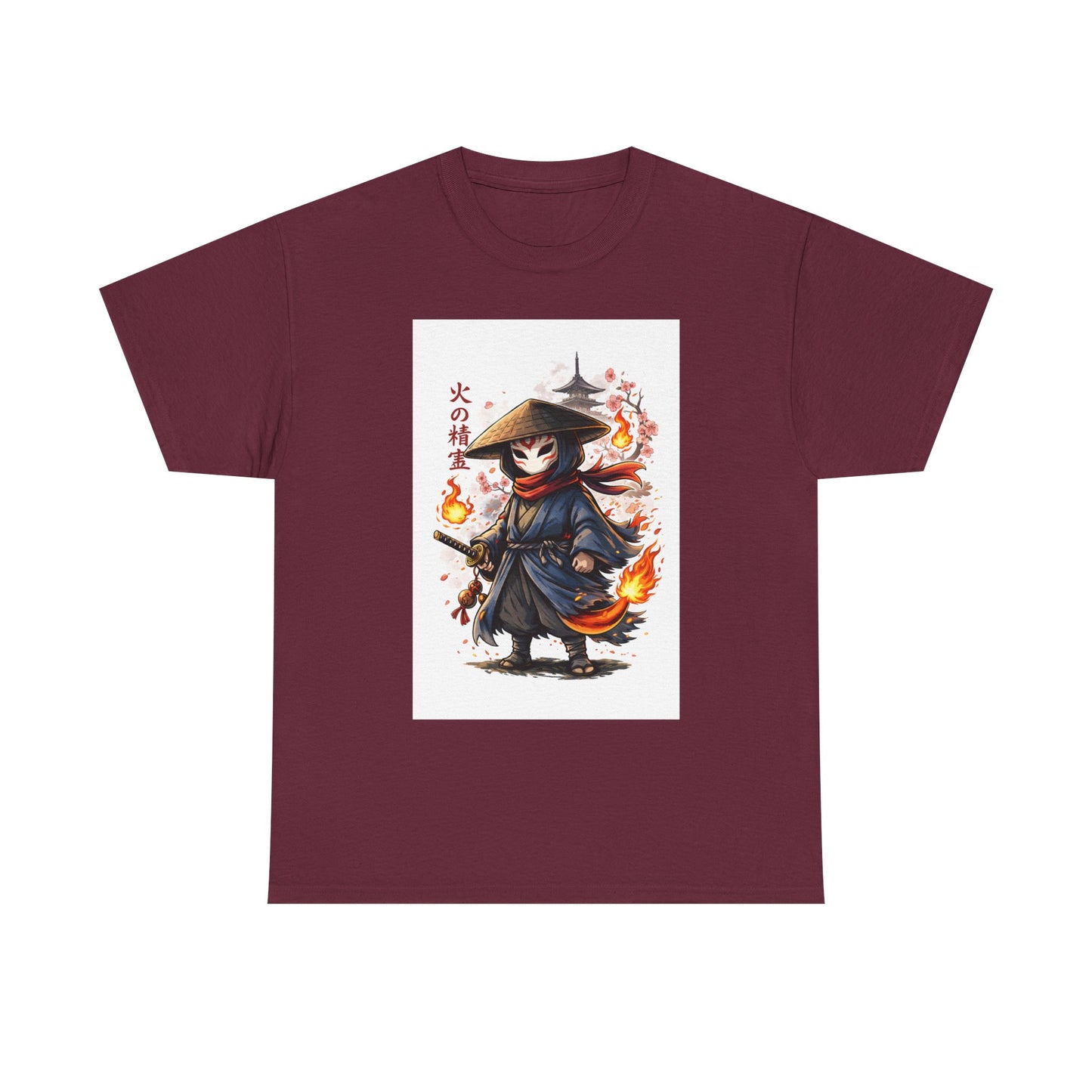 Fire Spirit Samurai T-Shirt — Cute Chibi Oni Warrior Tee