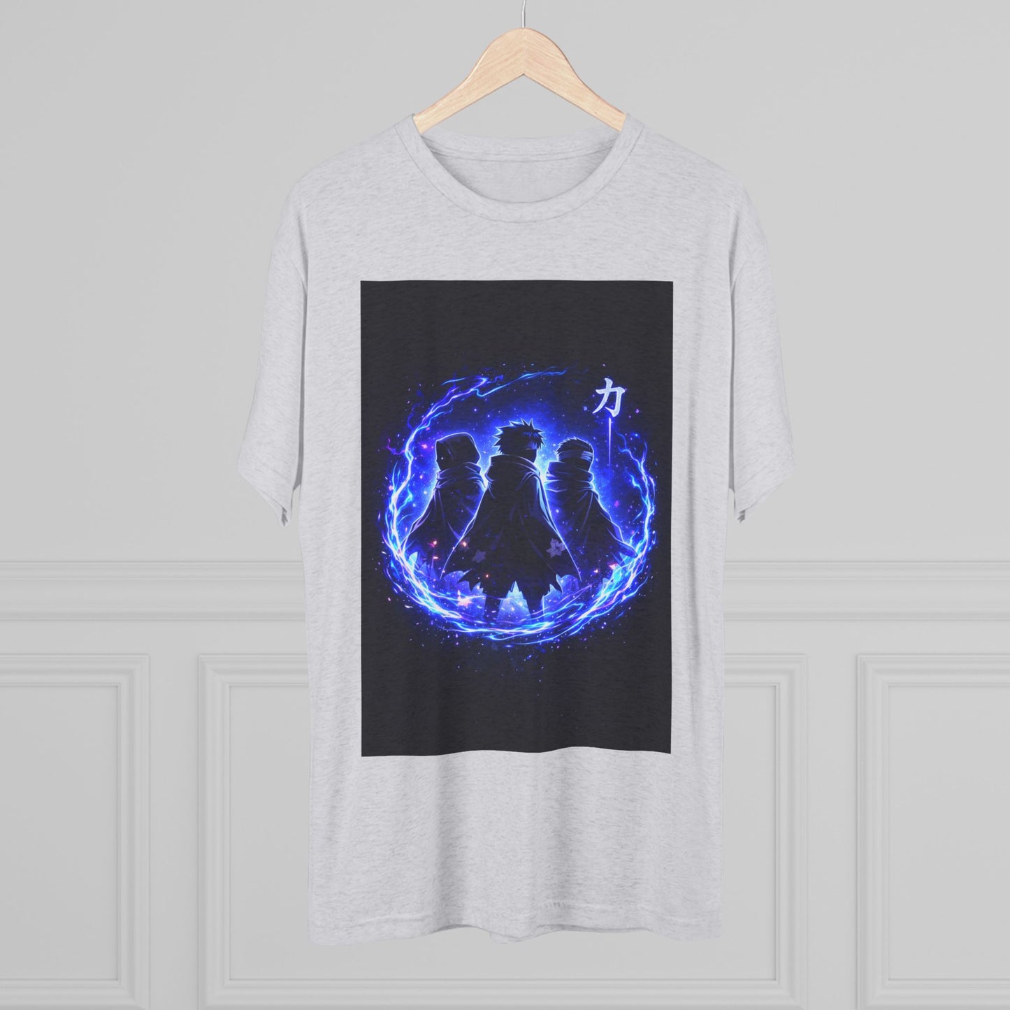 Anime Silhouette Crew Tee — Blue Flame Shinobi Design