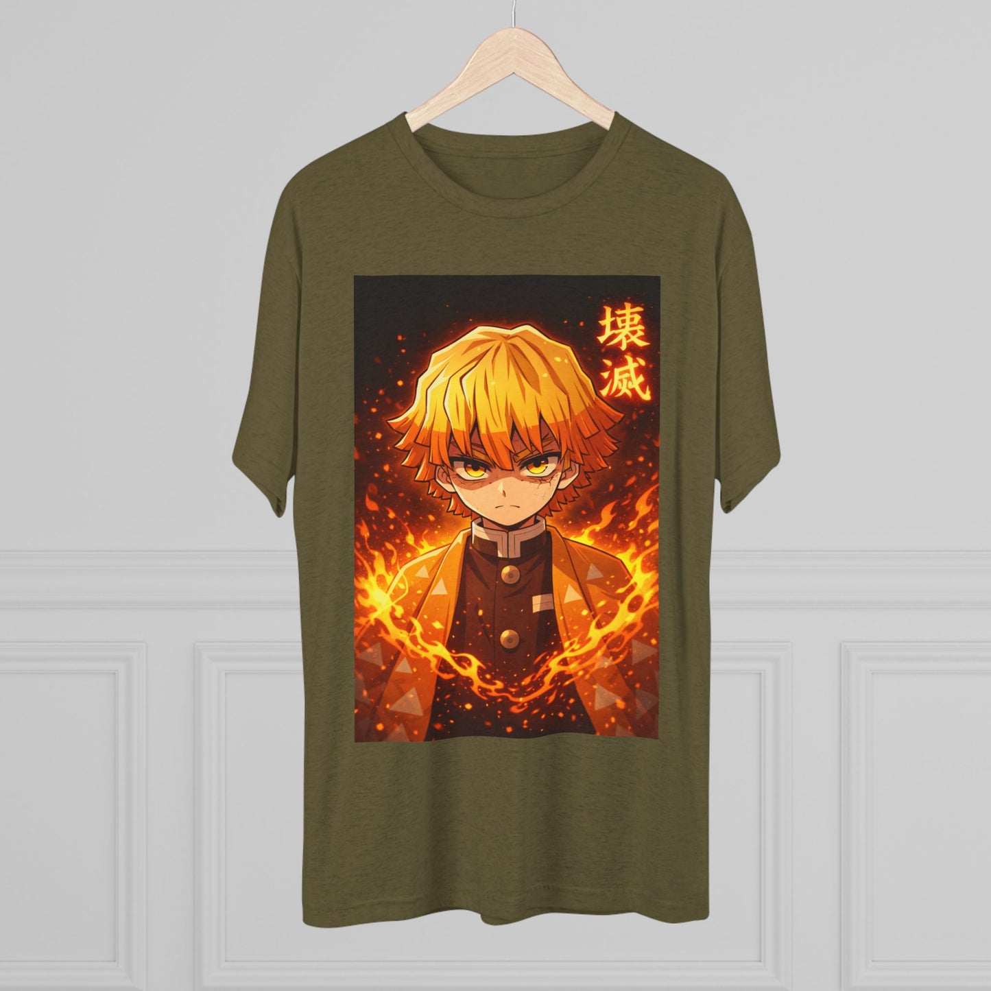 Demon Slayer Zenitsu Agatsuma Fire Anime T-Shirt — 'Destruction' Kanji Graphic Tee