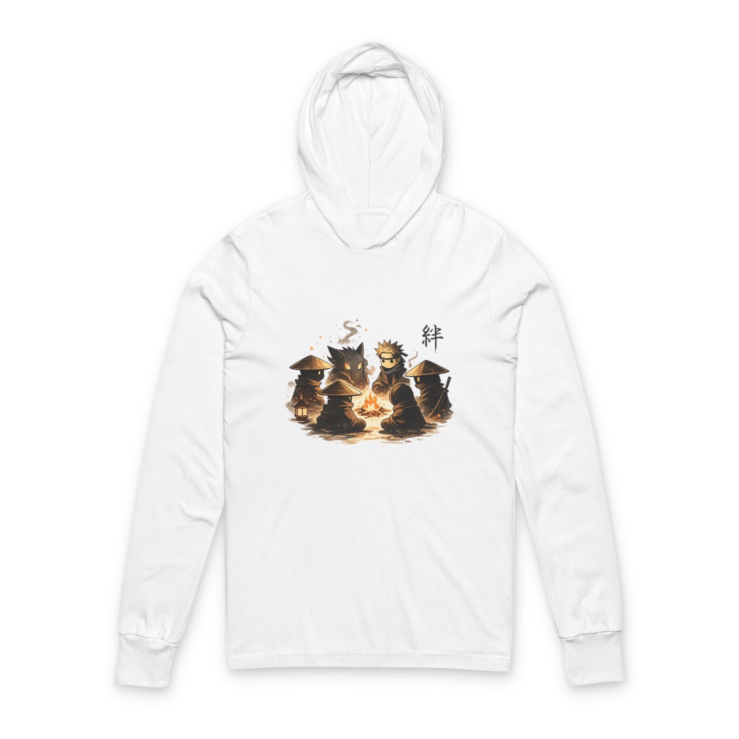 Hooded Long Sleeve Tee — Cozy Campfire Ninja Art Hooded Tee