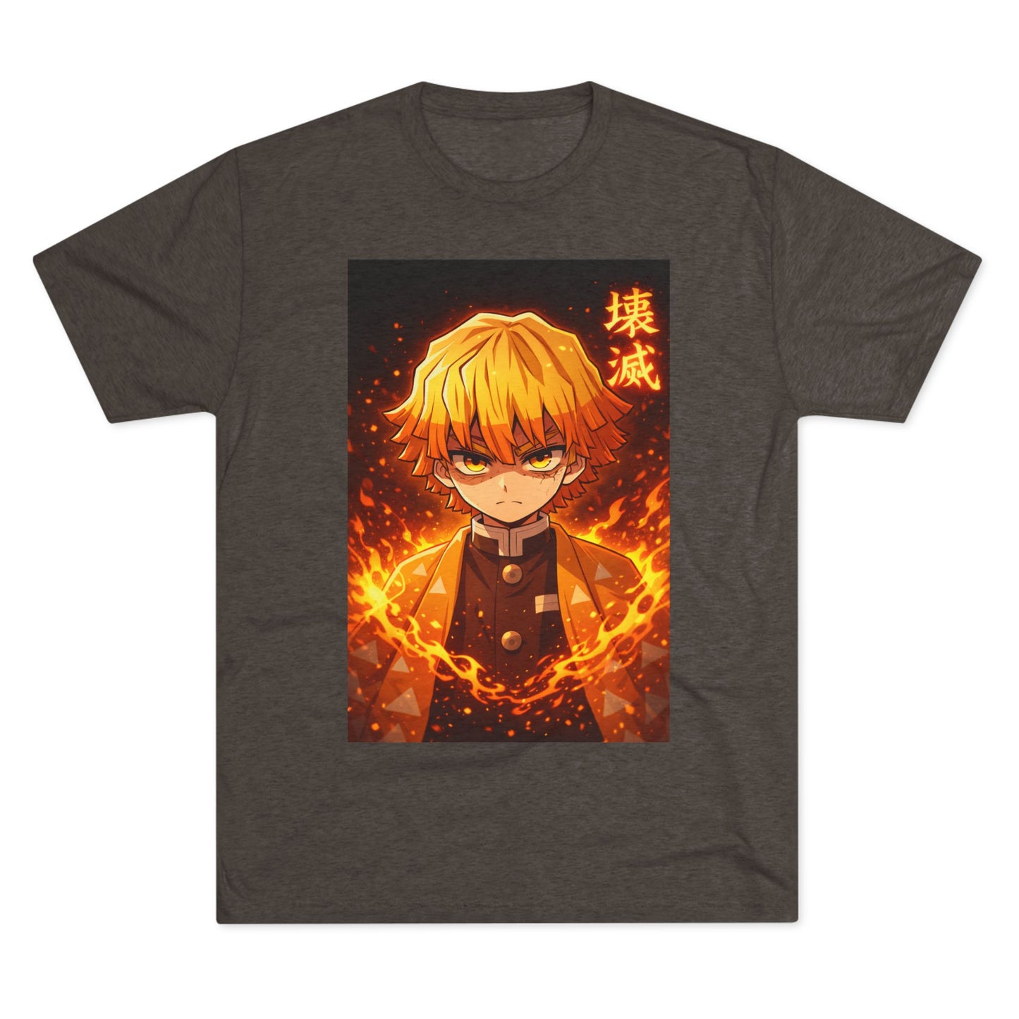 Demon Slayer Zenitsu Agatsuma Fire Anime T-Shirt — 'Destruction' Kanji Graphic Tee