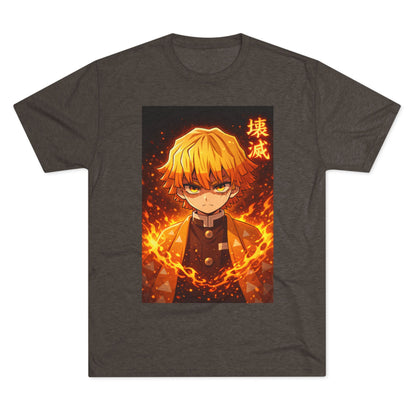 Demon Slayer Zenitsu Agatsuma Fire Anime T-Shirt — 'Destruction' Kanji Graphic Tee
