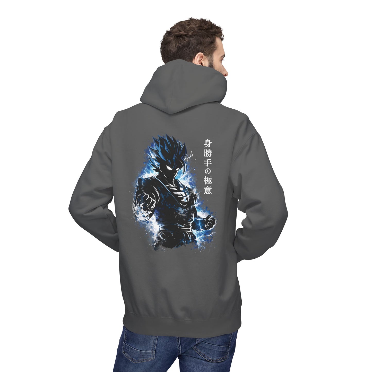 Anime Aura Warrior Hoodie | Fiery Mouth Front & Blue Energy Back
