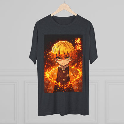 Demon Slayer Zenitsu Agatsuma Fire Anime T-Shirt — 'Destruction' Kanji Graphic Tee