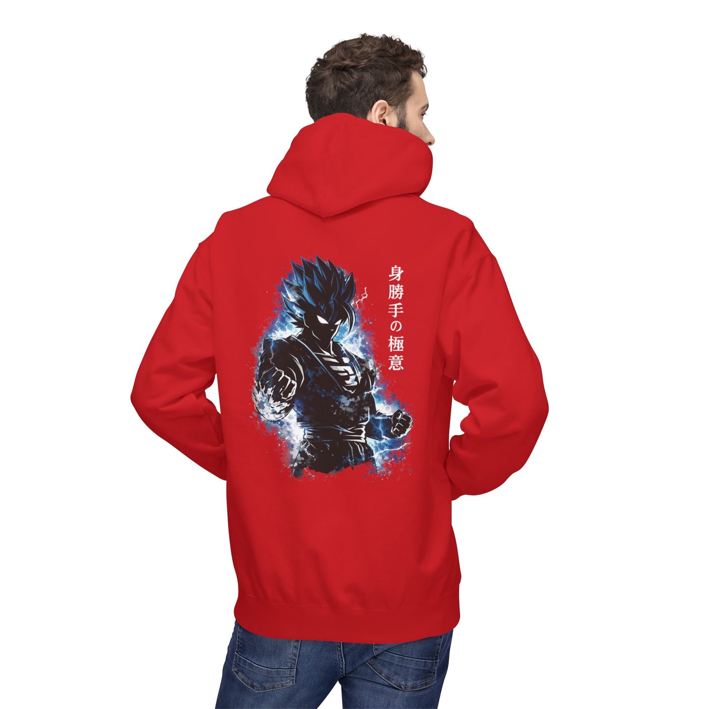 Anime Aura Warrior Hoodie | Fiery Mouth Front & Blue Energy Back