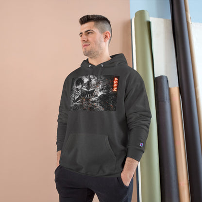 Again - Anime Inspired Champion Hoodie - Minimalist Manga Fighting Art - Unbothered Strength Design