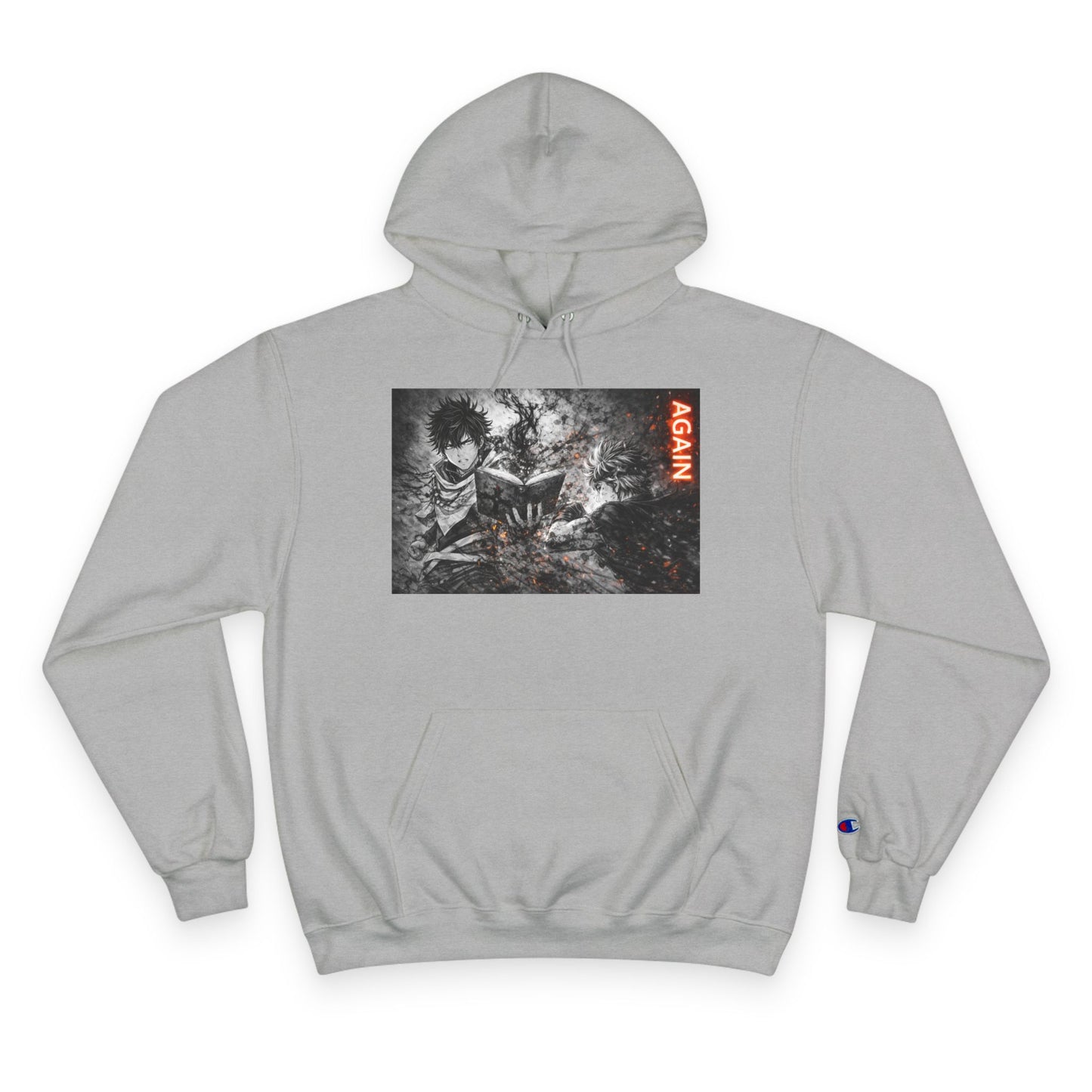 Again - Anime Inspired Champion Hoodie - Minimalist Manga Fighting Art - Unbothered Strength Design