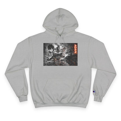 Again - Anime Inspired Champion Hoodie - Minimalist Manga Fighting Art - Unbothered Strength Design