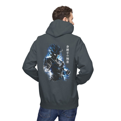 Anime Aura Warrior Hoodie | Fiery Mouth Front & Blue Energy Back