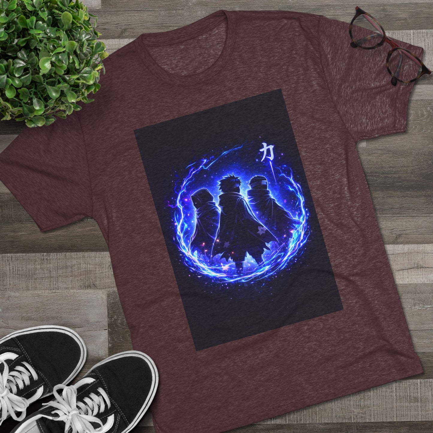 Anime Silhouette Crew Tee — Blue Flame Shinobi Design