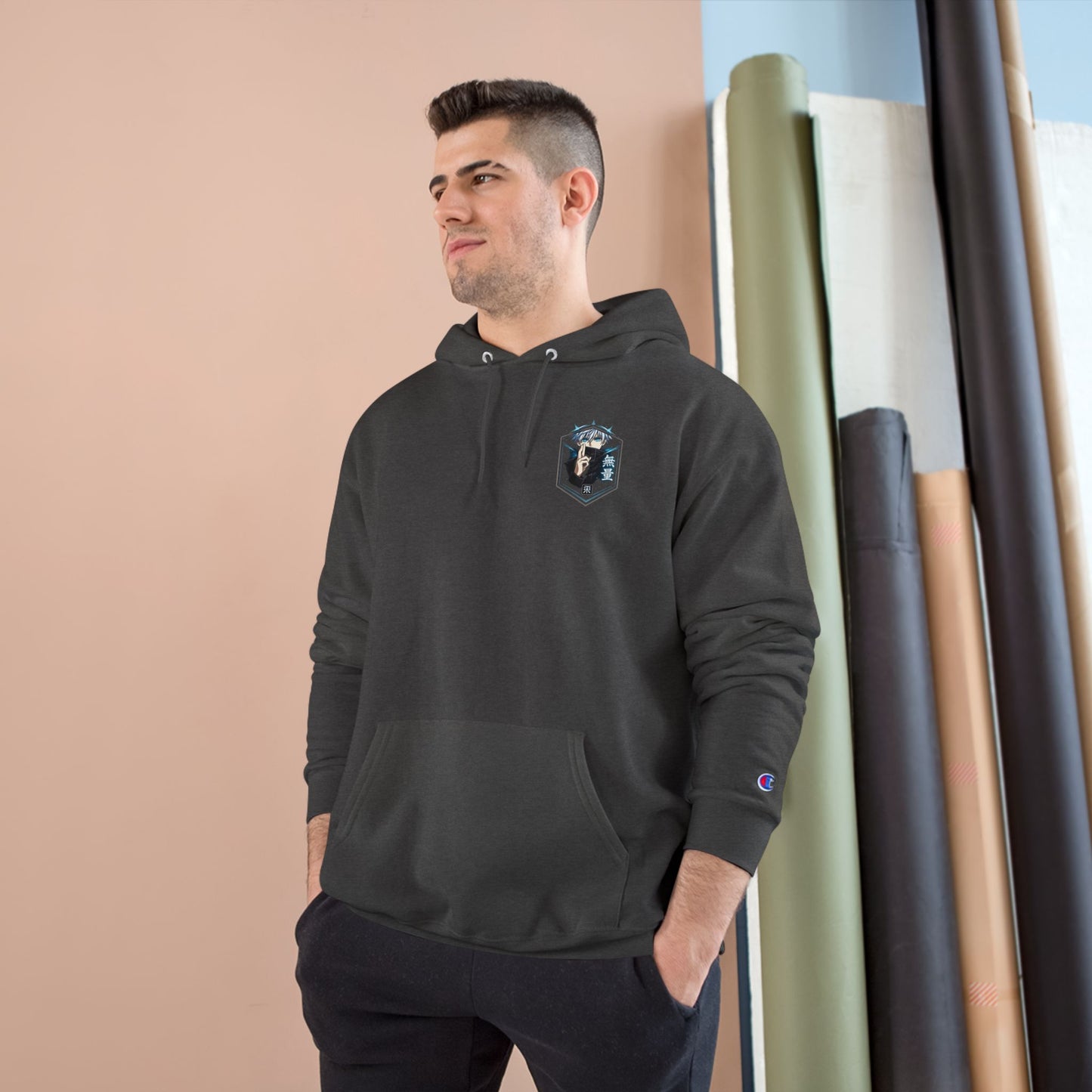 Anime Character Hoodie — Minimal White Champion-Style Sweatshirt