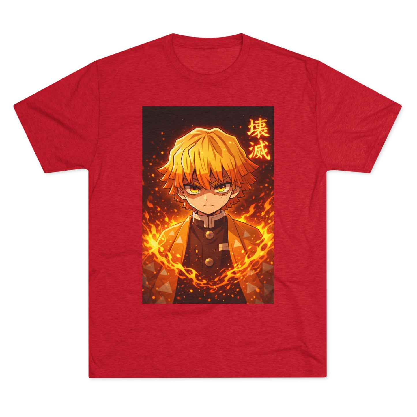Demon Slayer Zenitsu Agatsuma Fire Anime T-Shirt — 'Destruction' Kanji Graphic Tee