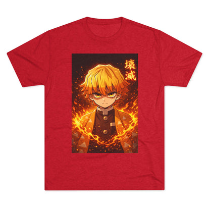 Demon Slayer Zenitsu Agatsuma Fire Anime T-Shirt — 'Destruction' Kanji Graphic Tee