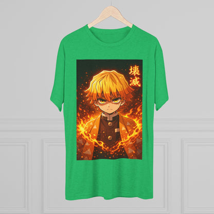 Demon Slayer Zenitsu Agatsuma Fire Anime T-Shirt — 'Destruction' Kanji Graphic Tee