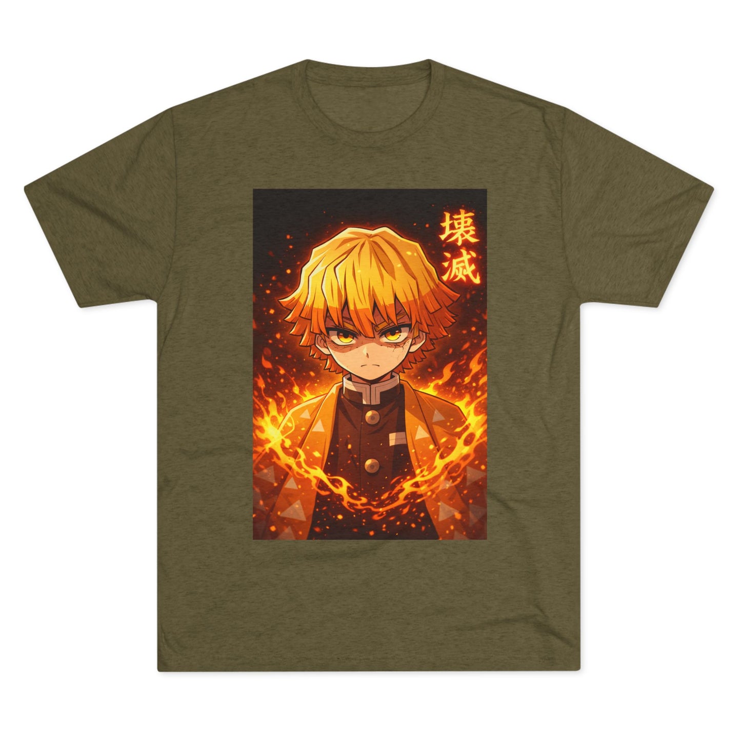 Demon Slayer Zenitsu Agatsuma Fire Anime T-Shirt — 'Destruction' Kanji Graphic Tee