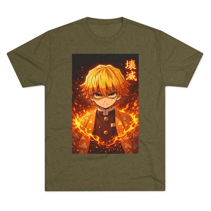 Demon Slayer Zenitsu Agatsuma Fire Anime T-Shirt — 'Destruction' Kanji Graphic Tee