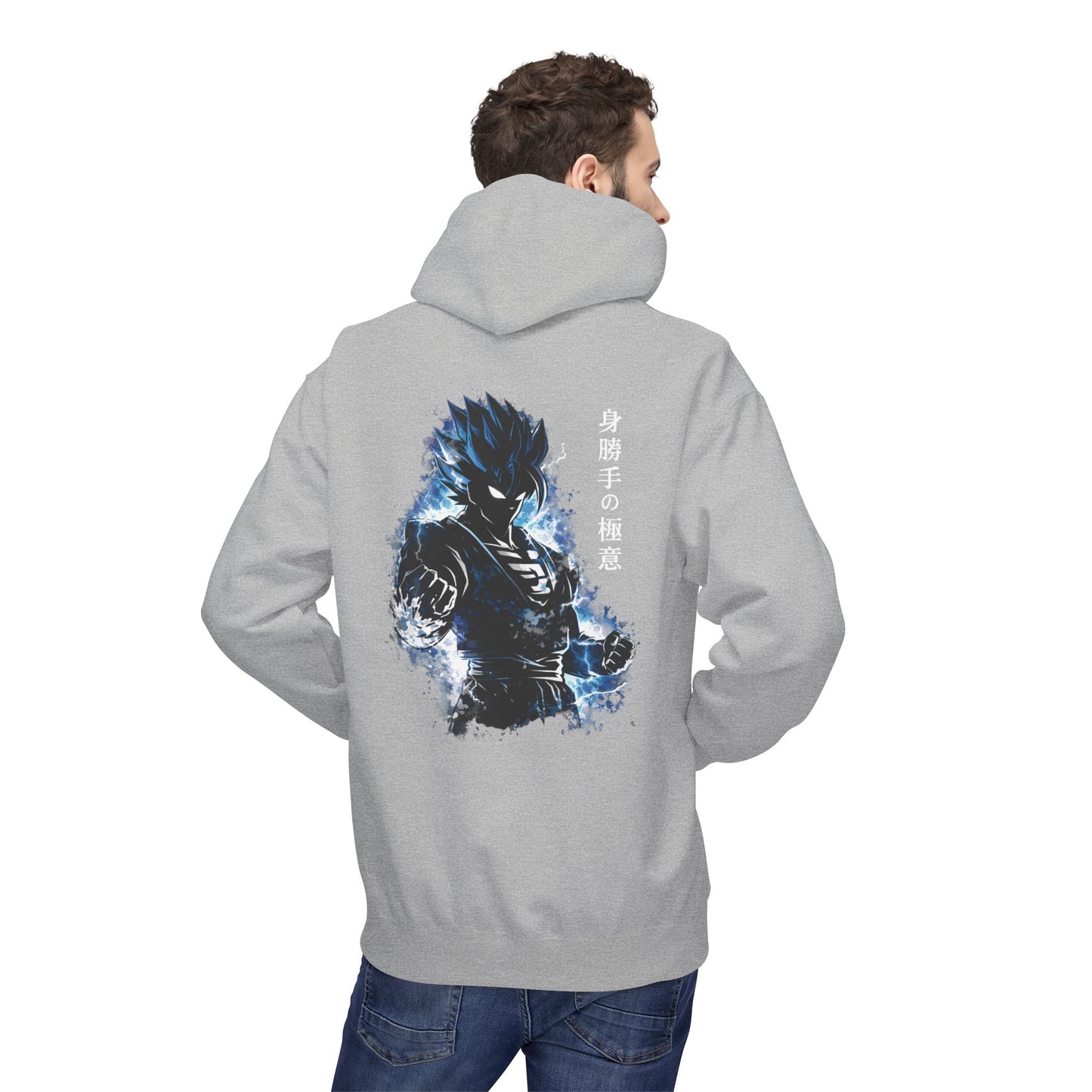 Anime Aura Warrior Hoodie | Fiery Mouth Front & Blue Energy Back