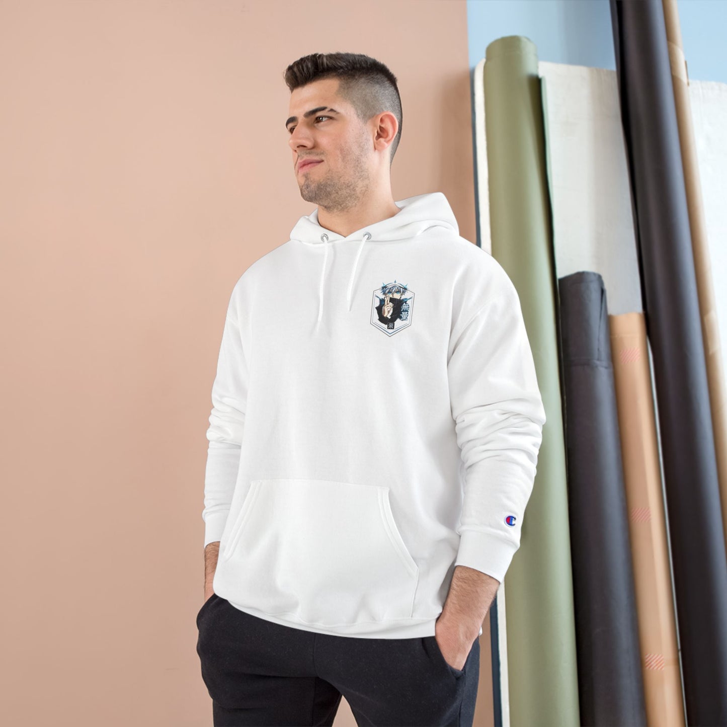 Anime Character Hoodie — Minimal White Champion-Style Sweatshirt