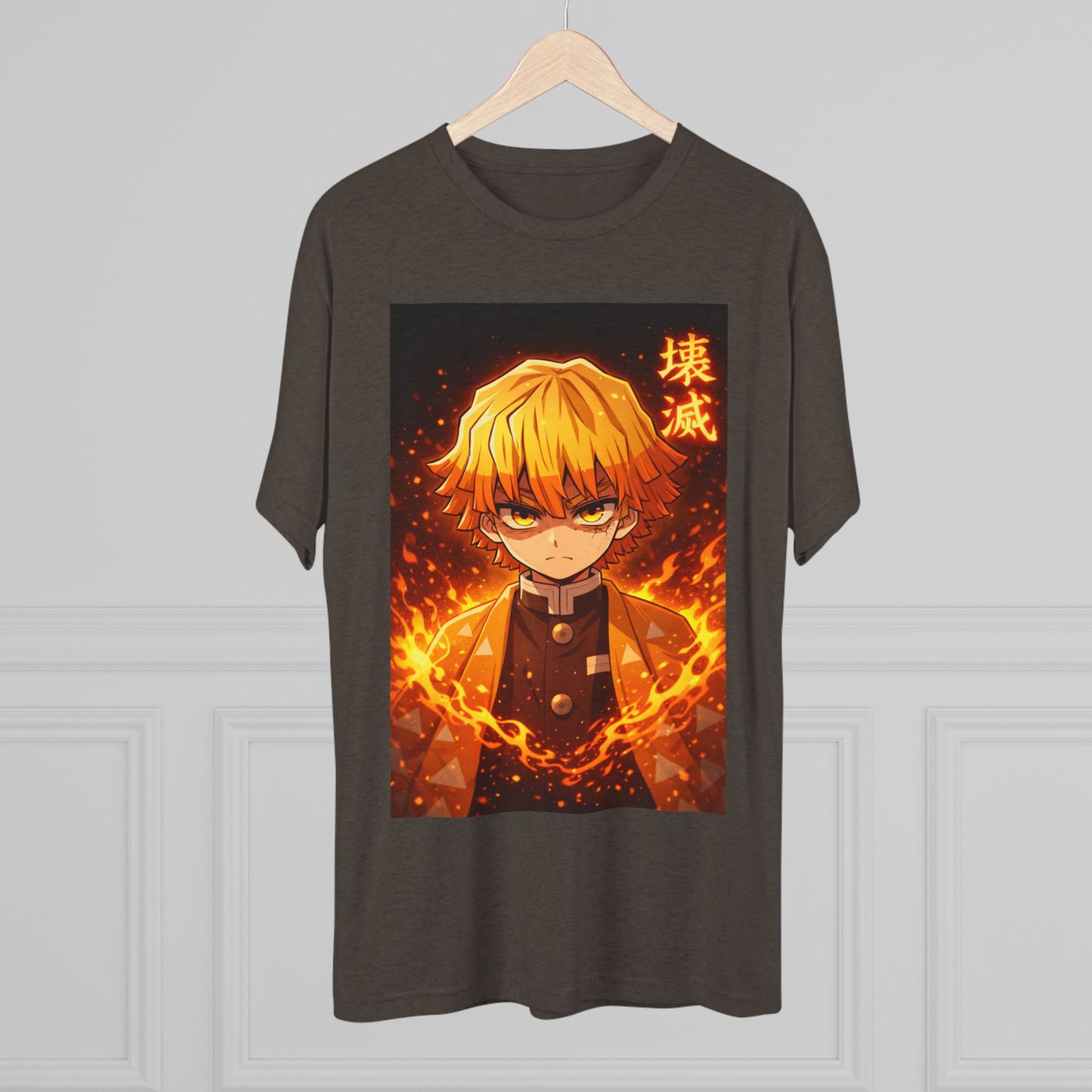 Demon Slayer Zenitsu Agatsuma Fire Anime T-Shirt — 'Destruction' Kanji Graphic Tee