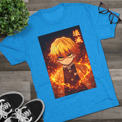 Demon Slayer Zenitsu Agatsuma Fire Anime T-Shirt — 'Destruction' Kanji Graphic Tee