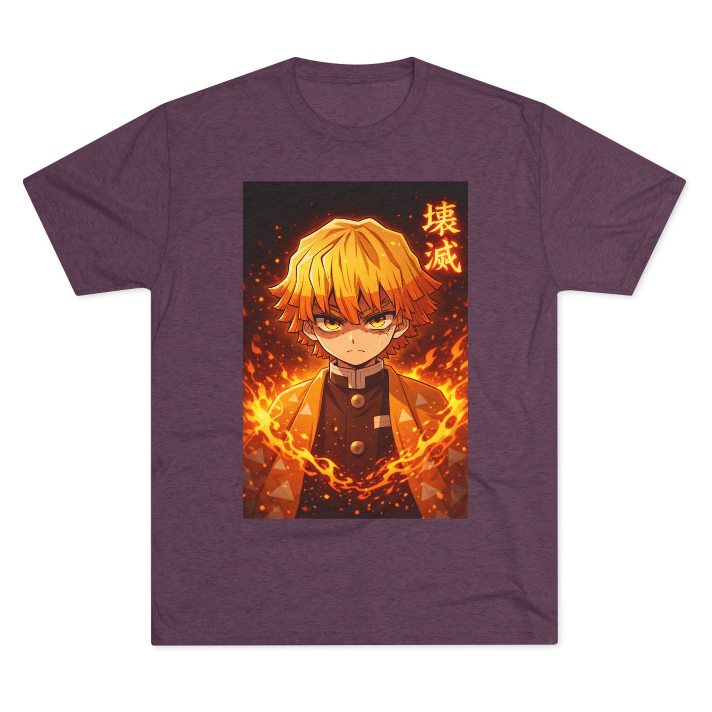 Demon Slayer Zenitsu Agatsuma Fire Anime T-Shirt — 'Destruction' Kanji Graphic Tee