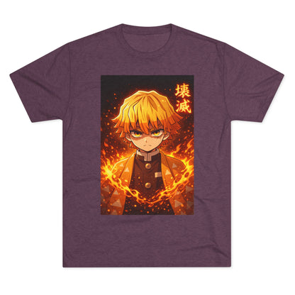 Demon Slayer Zenitsu Agatsuma Fire Anime T-Shirt — 'Destruction' Kanji Graphic Tee