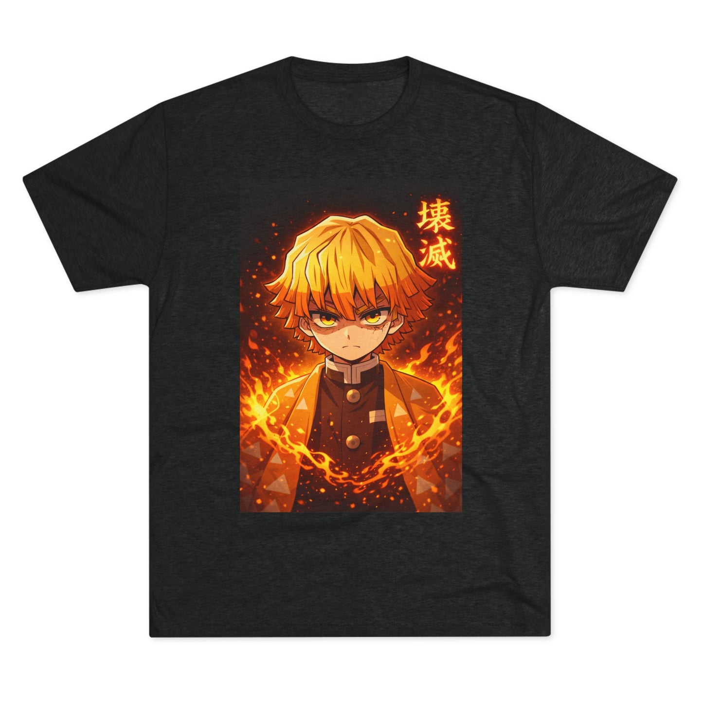 Demon Slayer Zenitsu Agatsuma Fire Anime T-Shirt — 'Destruction' Kanji Graphic Tee