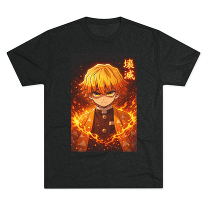 Demon Slayer Zenitsu Agatsuma Fire Anime T-Shirt — 'Destruction' Kanji Graphic Tee