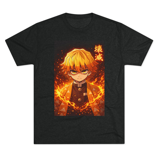 Demon Slayer Zenitsu Agatsuma Fire Anime T-Shirt — 'Destruction' Kanji Graphic Tee
