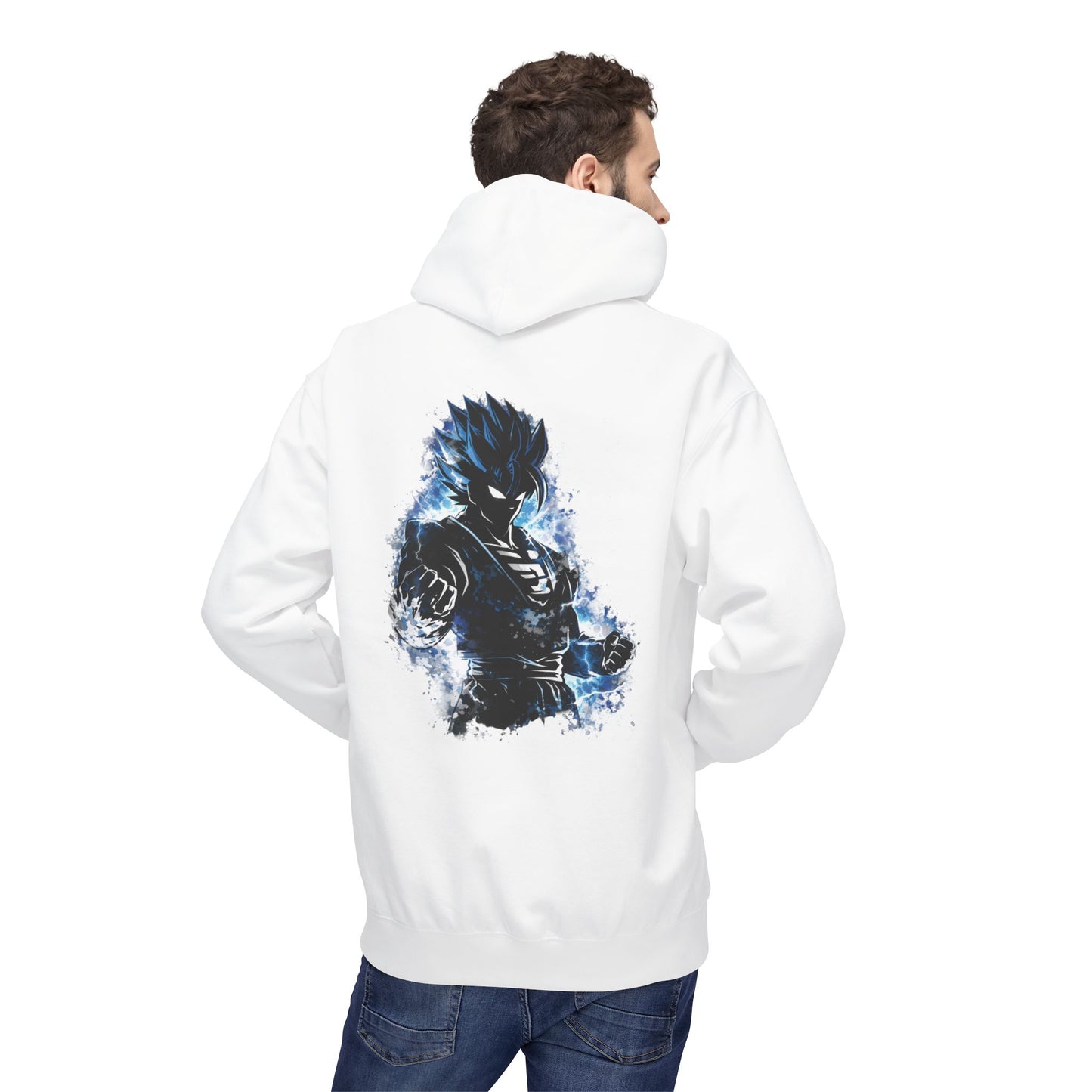 Anime Aura Warrior Hoodie | Fiery Mouth Front & Blue Energy Back