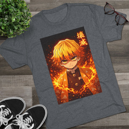 Demon Slayer Zenitsu Agatsuma Fire Anime T-Shirt — 'Destruction' Kanji Graphic Tee