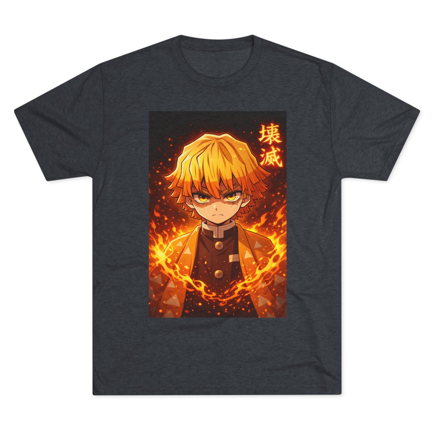 Demon Slayer Zenitsu Agatsuma Fire Anime T-Shirt — 'Destruction' Kanji Graphic Tee
