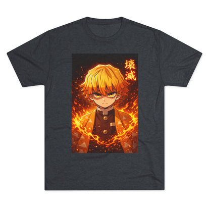 Demon Slayer Zenitsu Agatsuma Fire Anime T-Shirt — 'Destruction' Kanji Graphic Tee