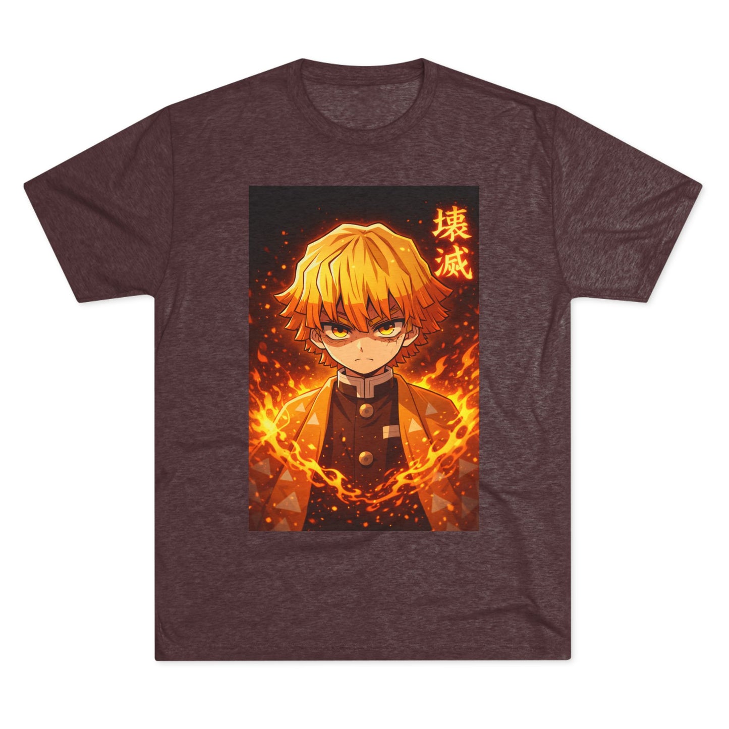 Demon Slayer Zenitsu Agatsuma Fire Anime T-Shirt — 'Destruction' Kanji Graphic Tee