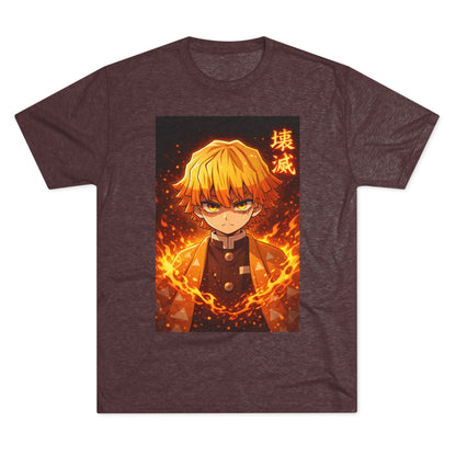 Demon Slayer Zenitsu Agatsuma Fire Anime T-Shirt — 'Destruction' Kanji Graphic Tee