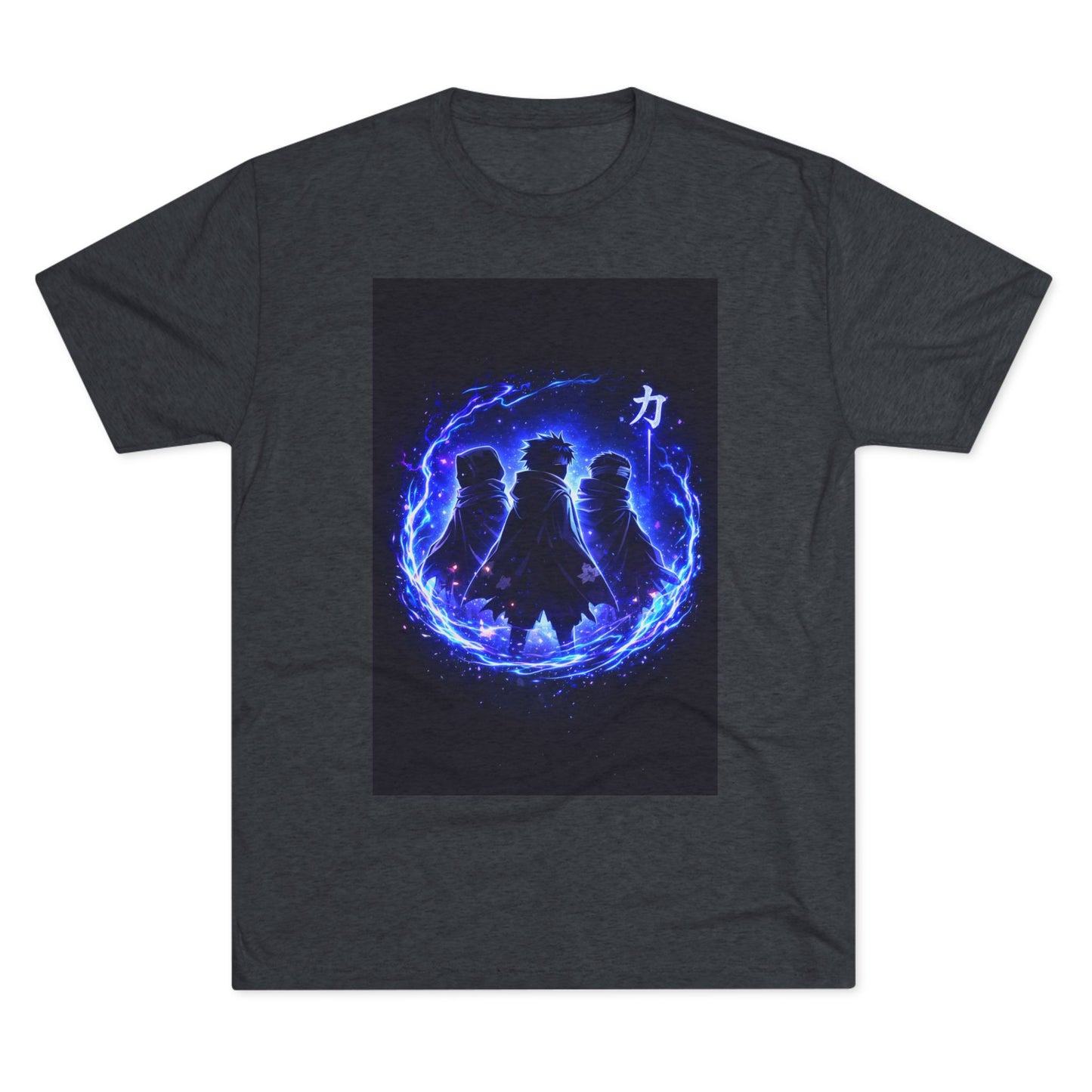 Anime Silhouette Crew Tee — Blue Flame Shinobi Design