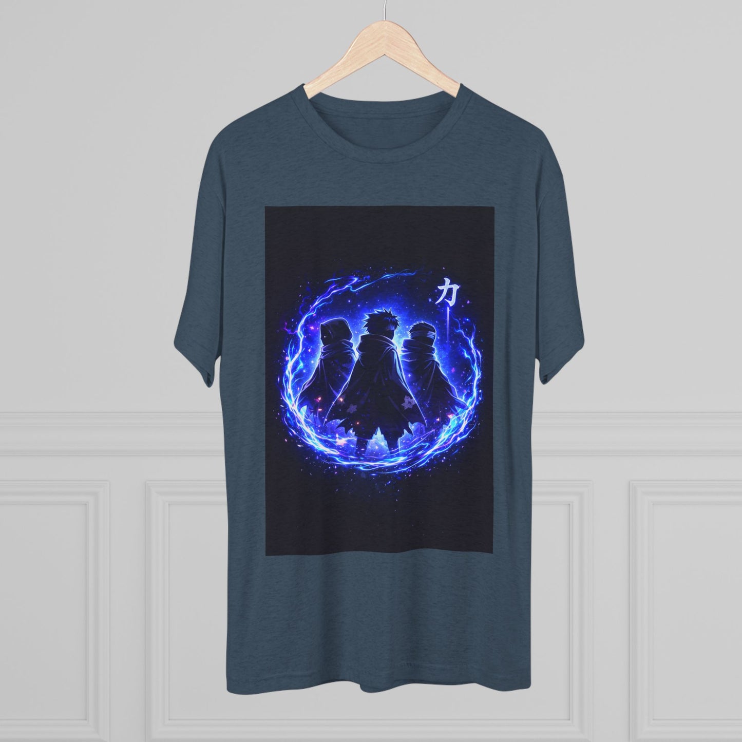 Anime Silhouette Crew Tee — Blue Flame Shinobi Design