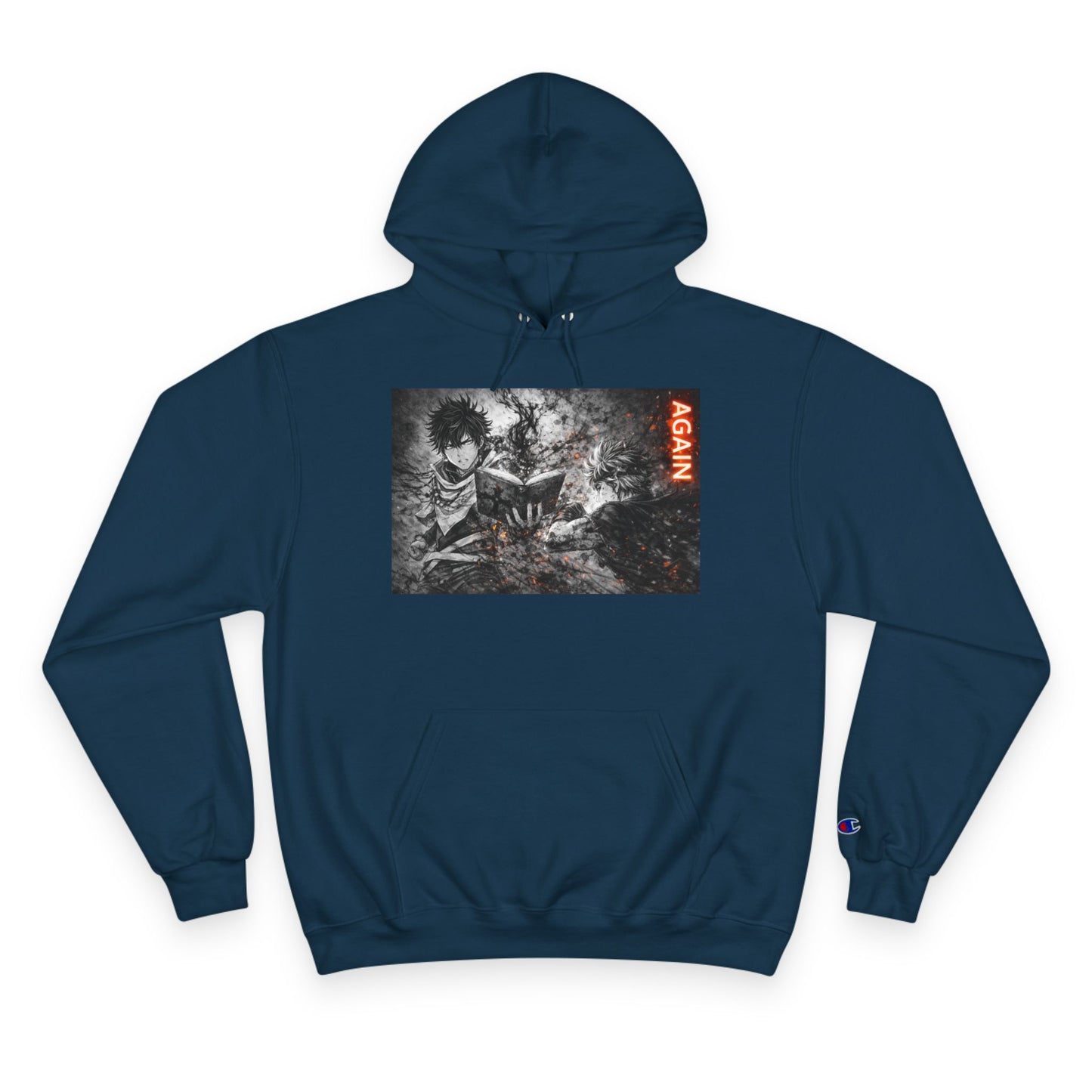 Again - Anime Inspired Champion Hoodie - Minimalist Manga Fighting Art - Unbothered Strength Design