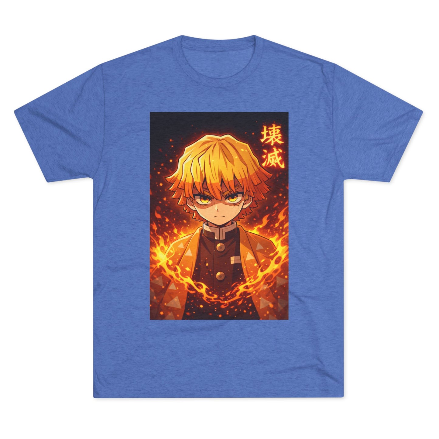 Demon Slayer Zenitsu Agatsuma Fire Anime T-Shirt — 'Destruction' Kanji Graphic Tee