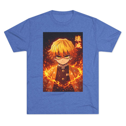 Demon Slayer Zenitsu Agatsuma Fire Anime T-Shirt — 'Destruction' Kanji Graphic Tee