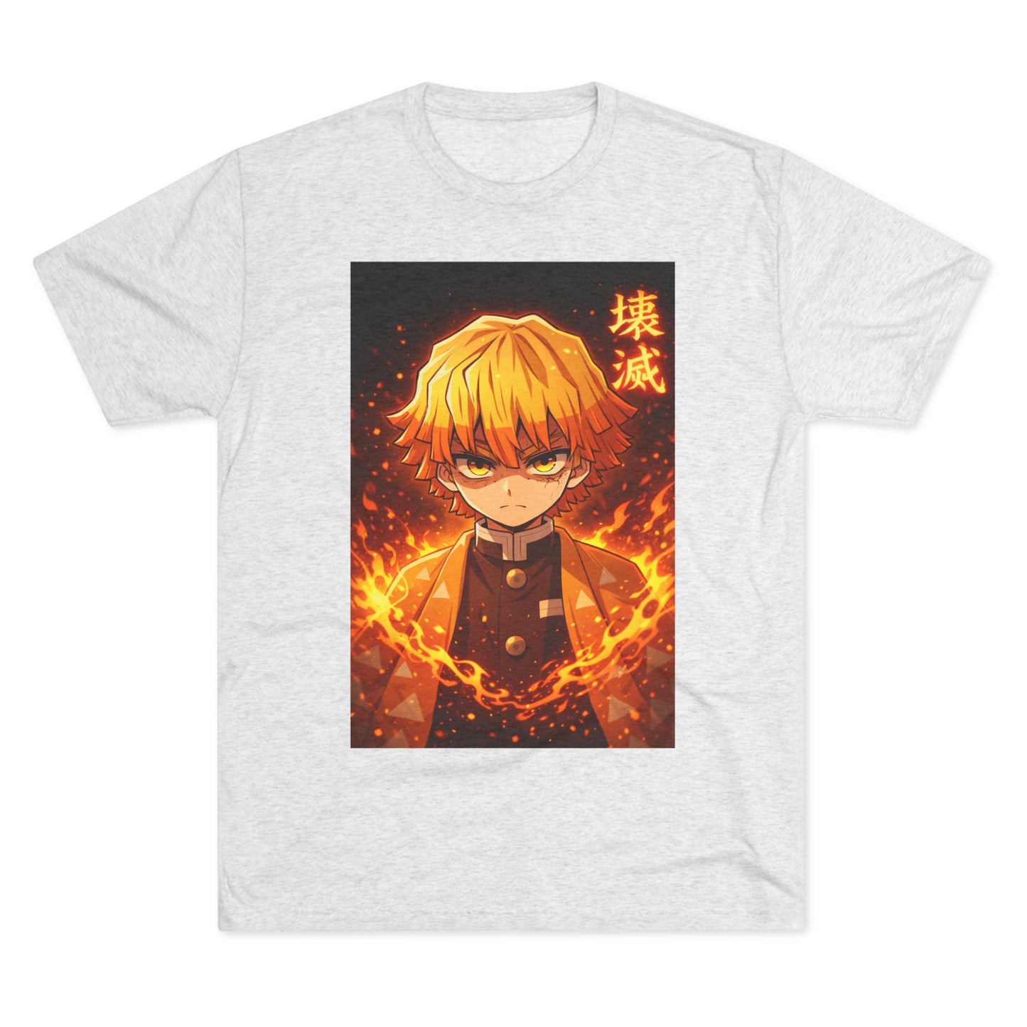 Demon Slayer Zenitsu Agatsuma Fire Anime T-Shirt — 'Destruction' Kanji Graphic Tee