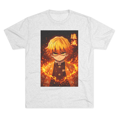Demon Slayer Zenitsu Agatsuma Fire Anime T-Shirt — 'Destruction' Kanji Graphic Tee