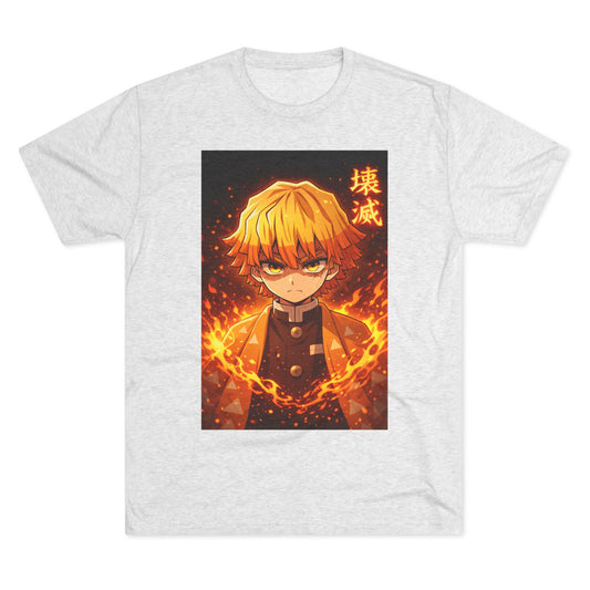 Demon Slayer Zenitsu Agatsuma Fire Anime T-Shirt — 'Destruction' Kanji Graphic Tee