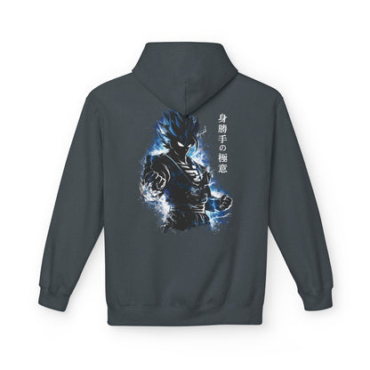 Anime Aura Warrior Hoodie | Fiery Mouth Front & Blue Energy Back