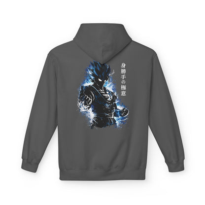 Anime Aura Warrior Hoodie | Fiery Mouth Front & Blue Energy Back