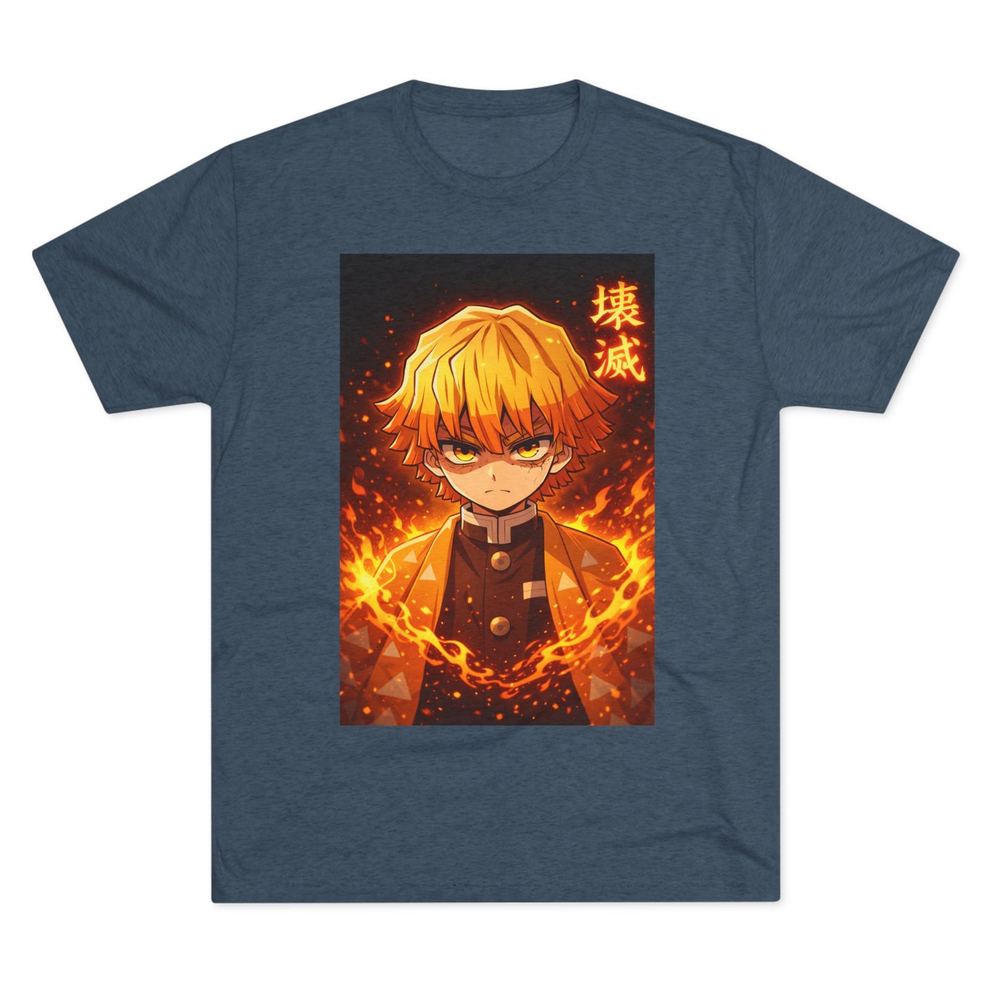 Demon Slayer Zenitsu Agatsuma Fire Anime T-Shirt — 'Destruction' Kanji Graphic Tee