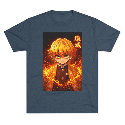 Demon Slayer Zenitsu Agatsuma Fire Anime T-Shirt — 'Destruction' Kanji Graphic Tee
